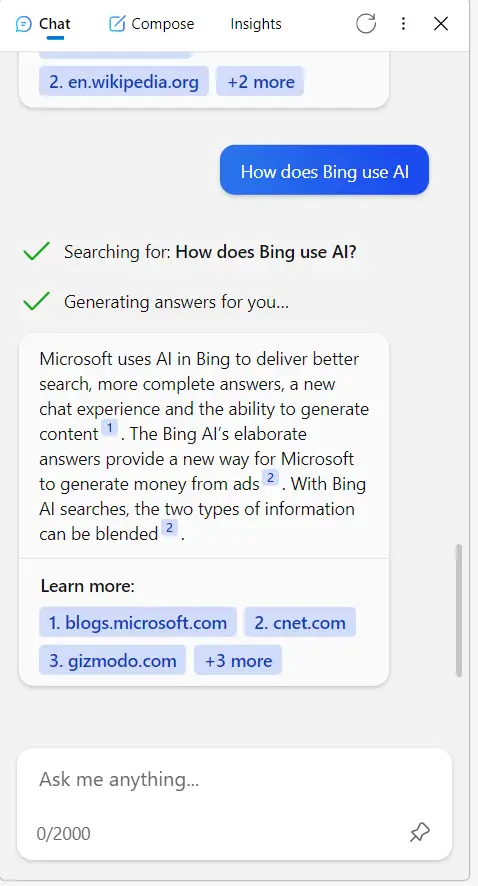 Microsoft Bing chat
